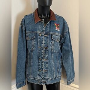 NEW Vintage Kelloggs Cornelius Corn Flakes Blue Jean Jacket Leather Trim Size XL